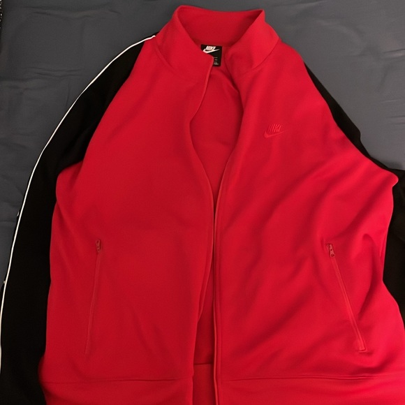 Red Nike Taped Track Jacket Swoosh Logo Sportswear Tracksuit - Picture 3 of 4